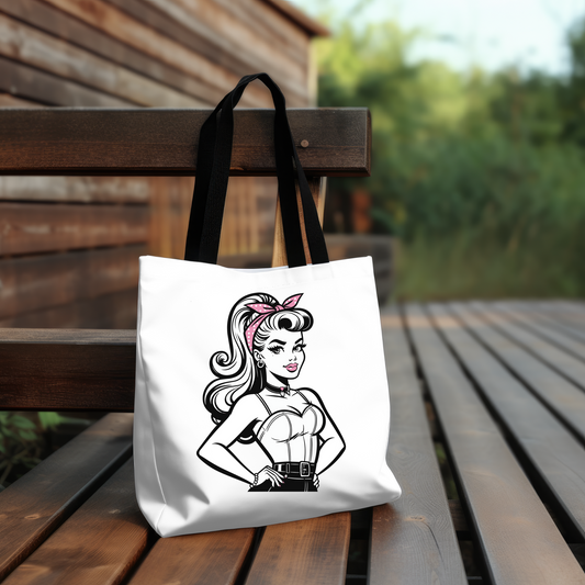 Retro Chic Cotton Tote Bag with Vintage Glam Girl Design